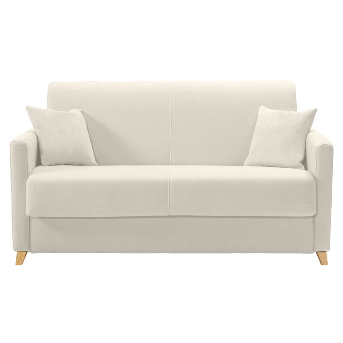 Sofá cama 2-3 plazas nórdico beige y madera clara con colchón de 13 cm SKANDY
