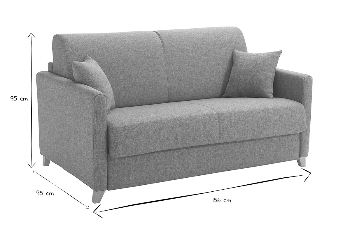 Sof cama 2-3 plazas nrdico gris y madera clara con colchn de 13 cm SKANDY