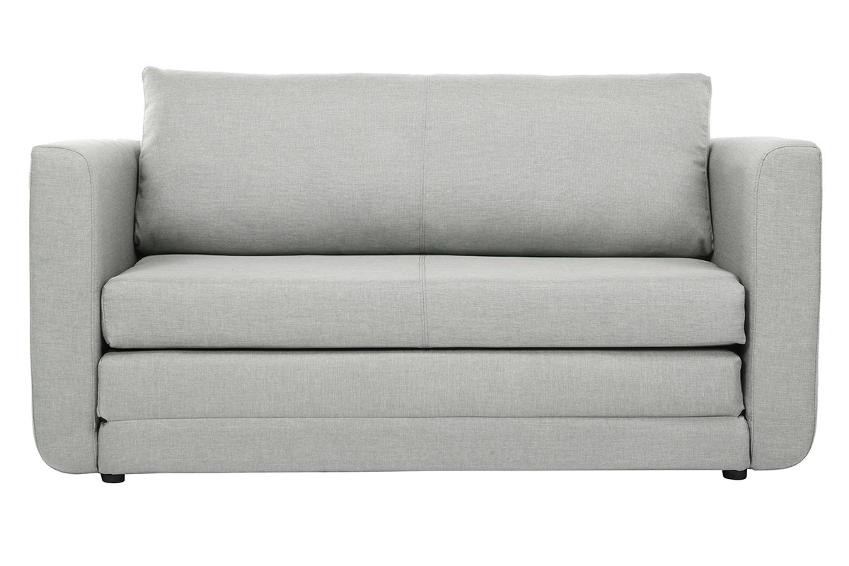 Sof cama 2 plazas en tejido gris claro LEON