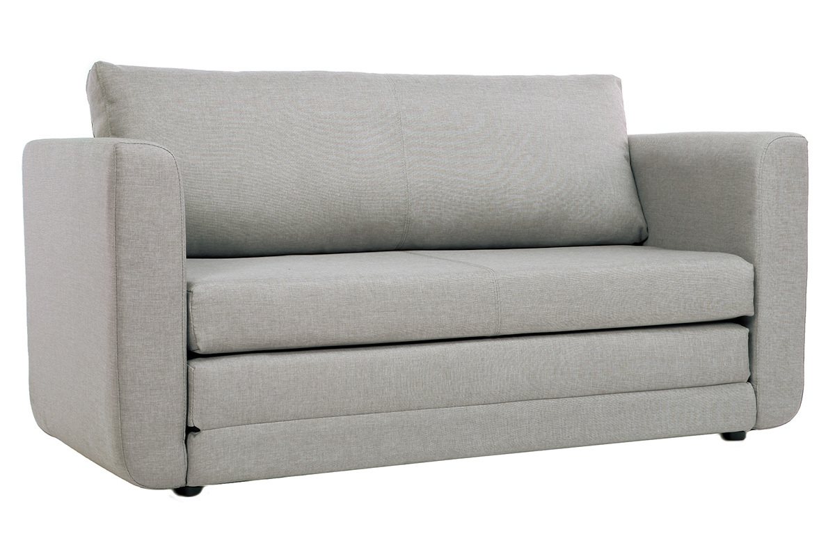 Sof cama 2 plazas en tejido gris claro LEON
