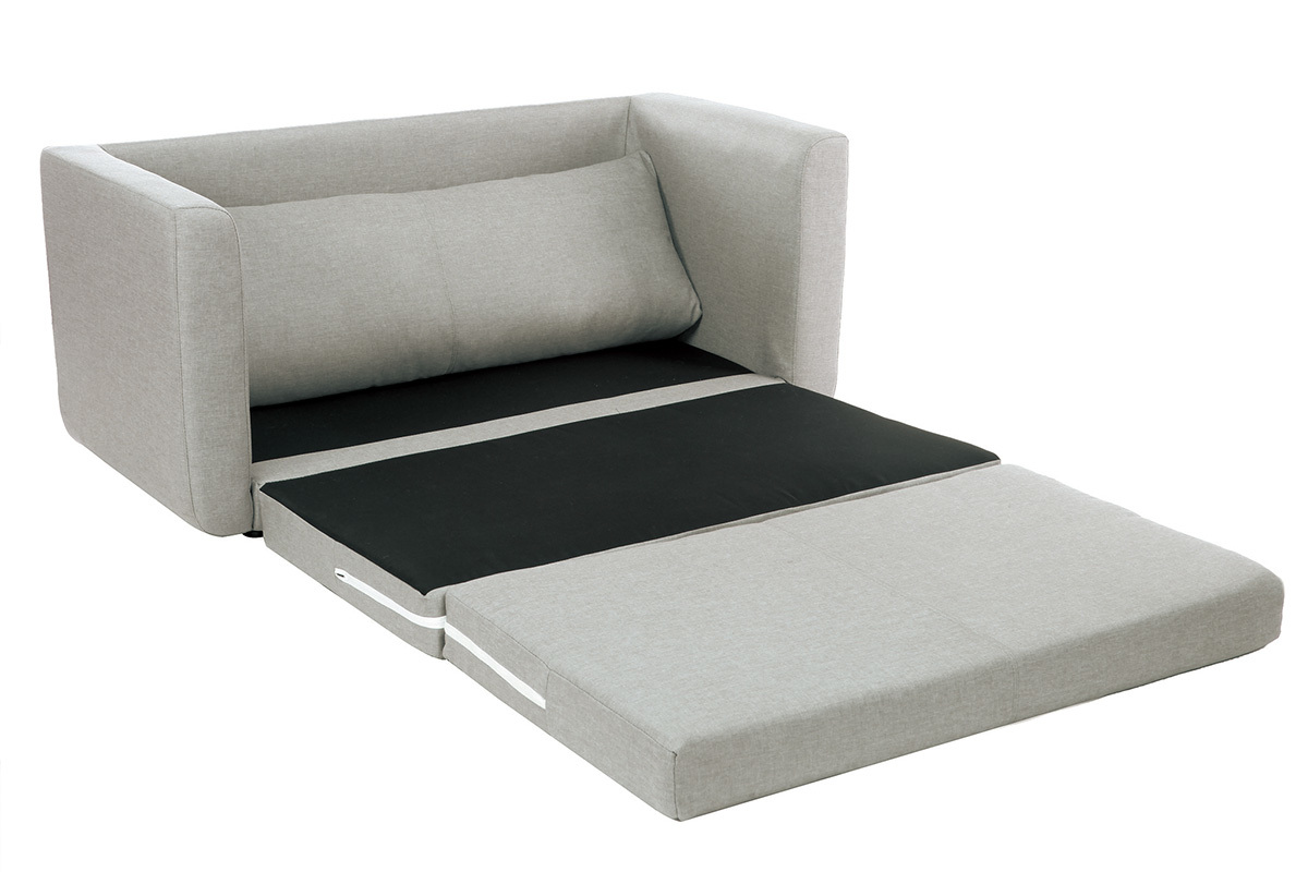 Sof cama 2 plazas en tejido gris claro LEON