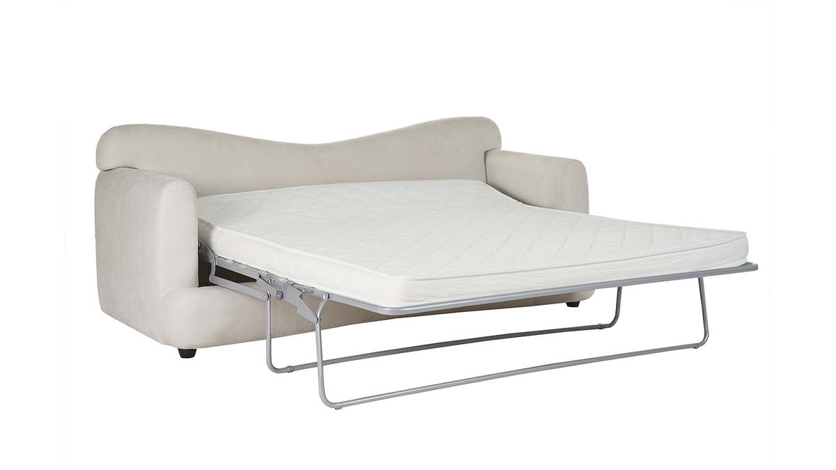 Sof cama 3-4 plazas desenfundable con forma de juda de tejido efecto aterciopelado beige claro SACHA