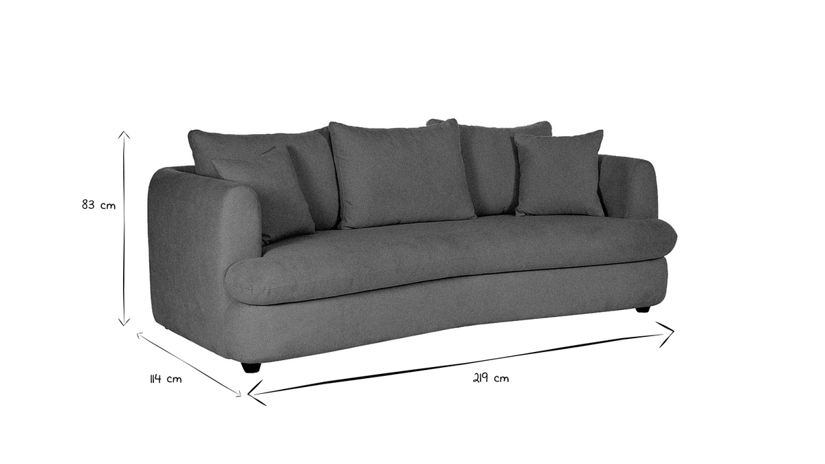 Sof cama 3-4 plazas desenfundable con forma de juda de tejido efecto aterciopelado gris antracita SACHA