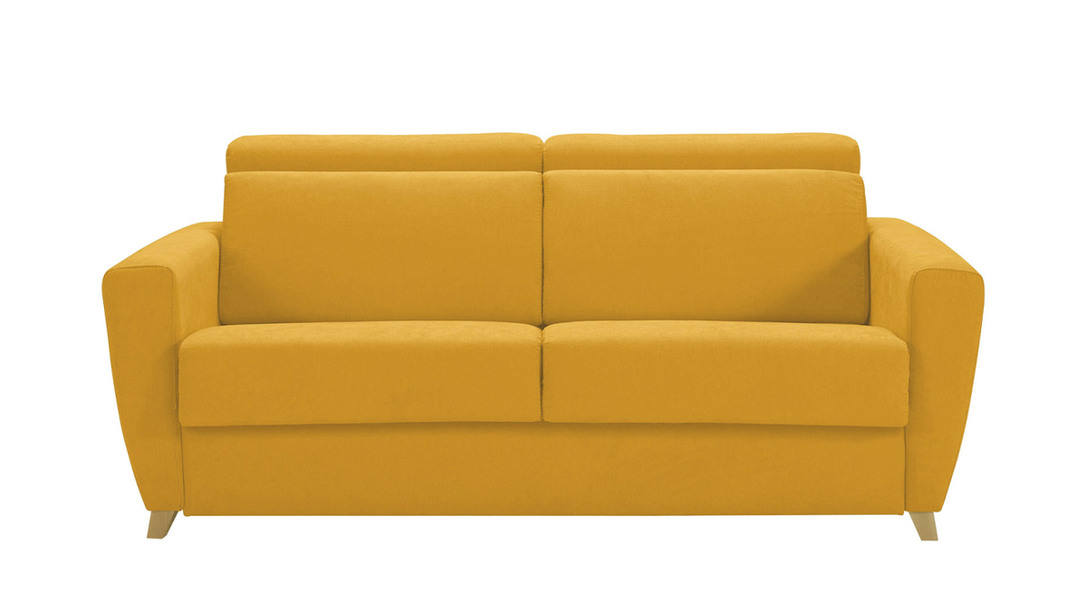 Sof cama 3 plazas con reposacabezas regulables amarillo con colchn de 13 cm GOYA