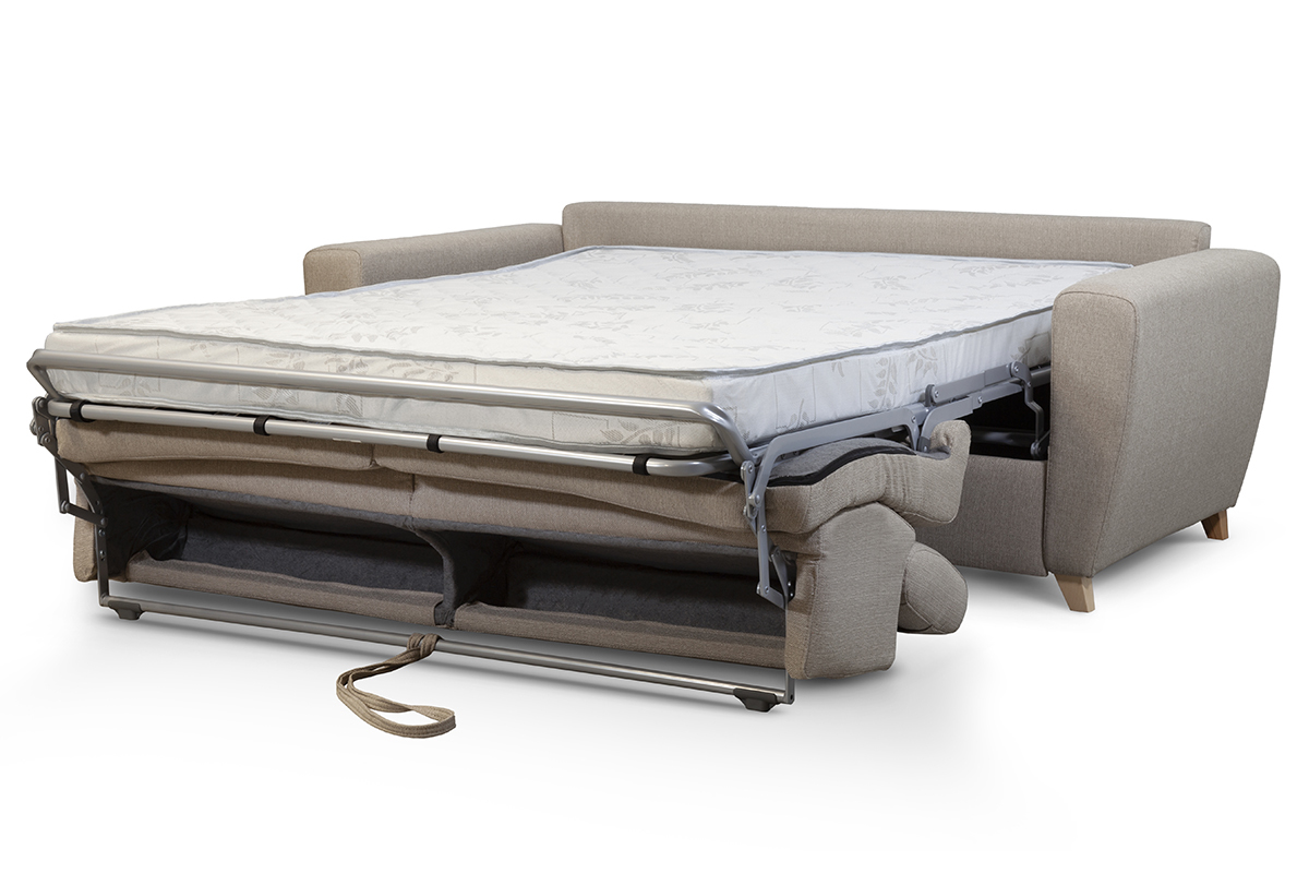 Sof cama 3plazas con reposacabezas regulables color topo con colchn de 13cm GOYA