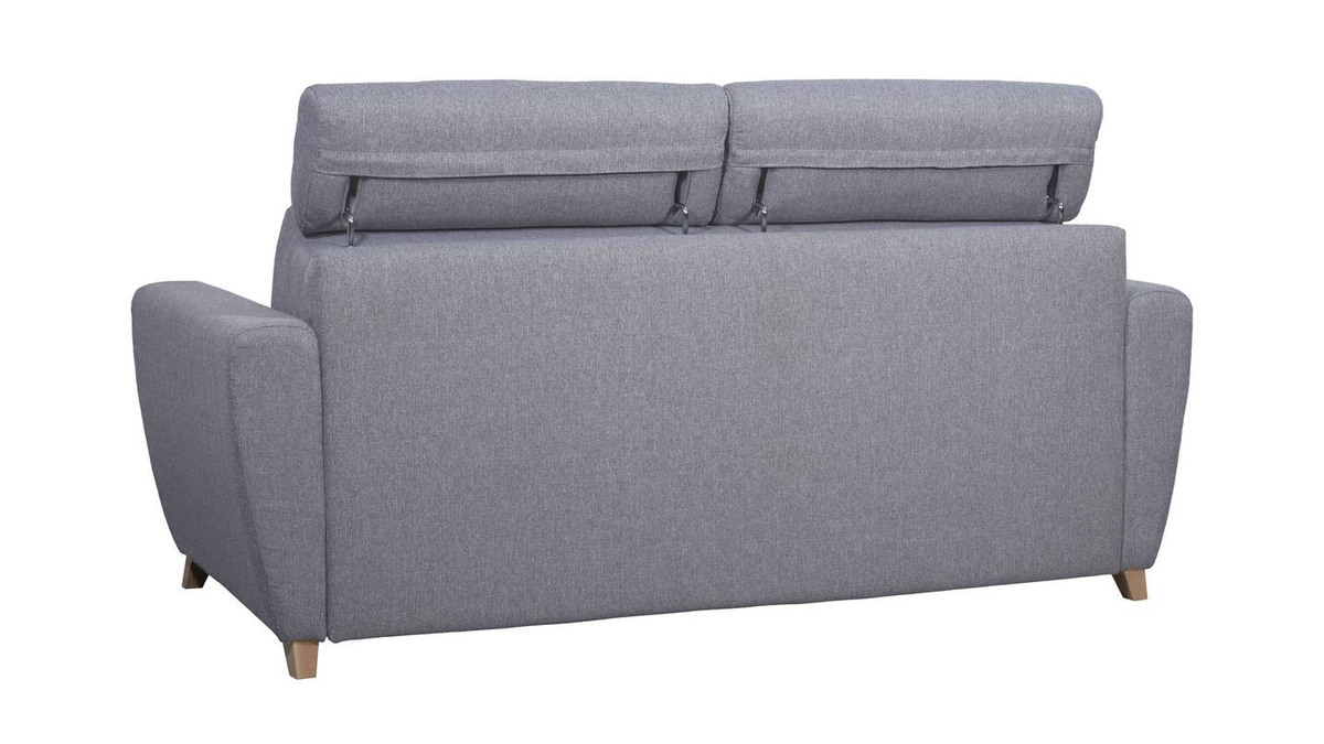 Sof cama 3plazas con reposacabezas regulables gris claro con colchn de 18cm GOYA