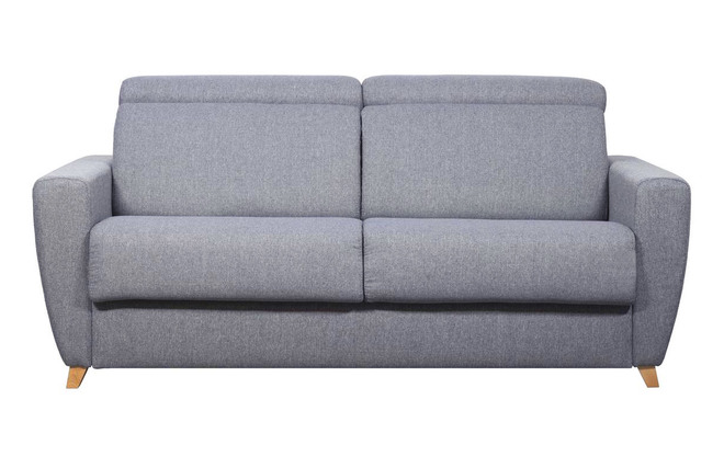 Sofá cama 3 plazas con reposacabezas regulables gris claro con colchón de  18 cm GOYA - Miliboo