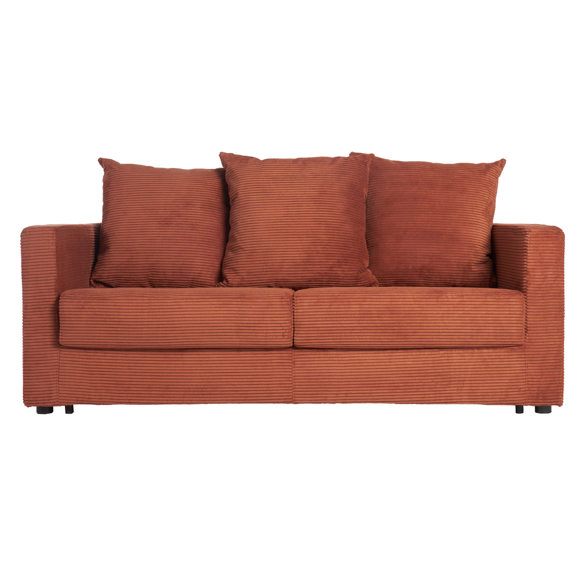 Sofá cama 3 plazas de pana terracota con colchón de 13 cm BACIO
