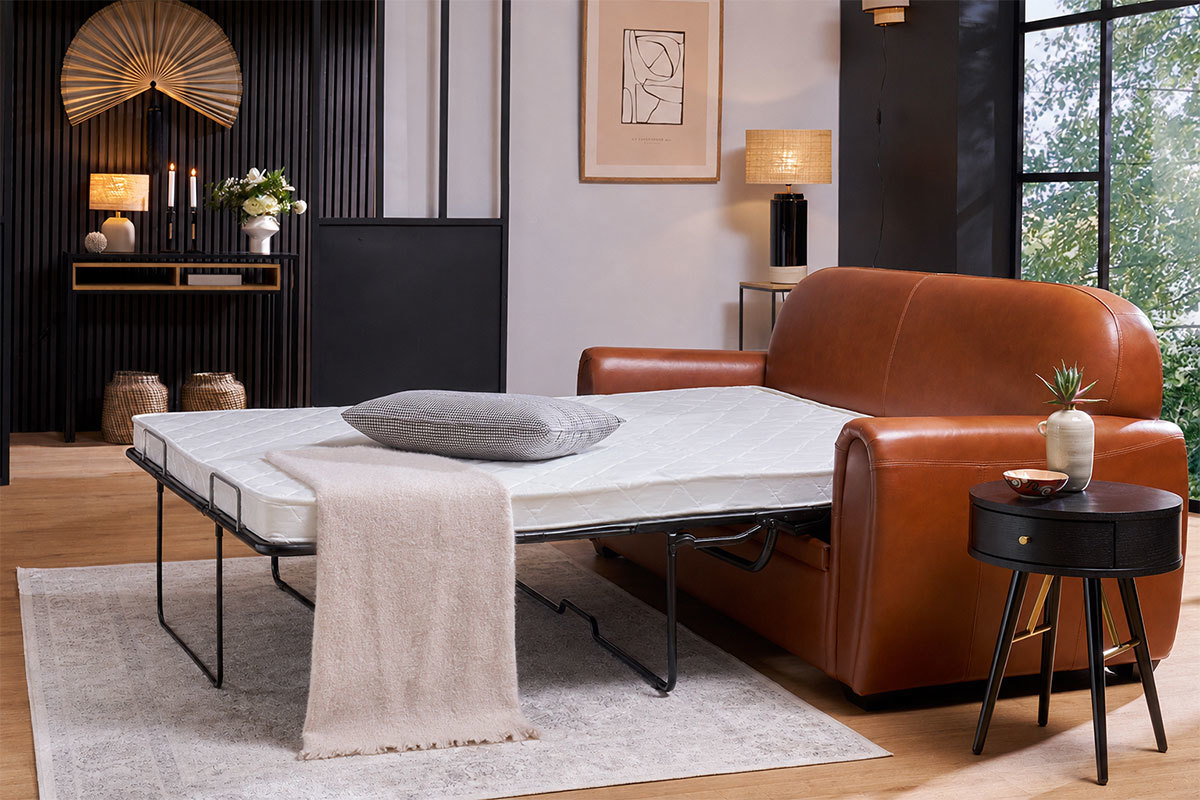 Sof� cama 3�plazas de piel marr�n CLUB