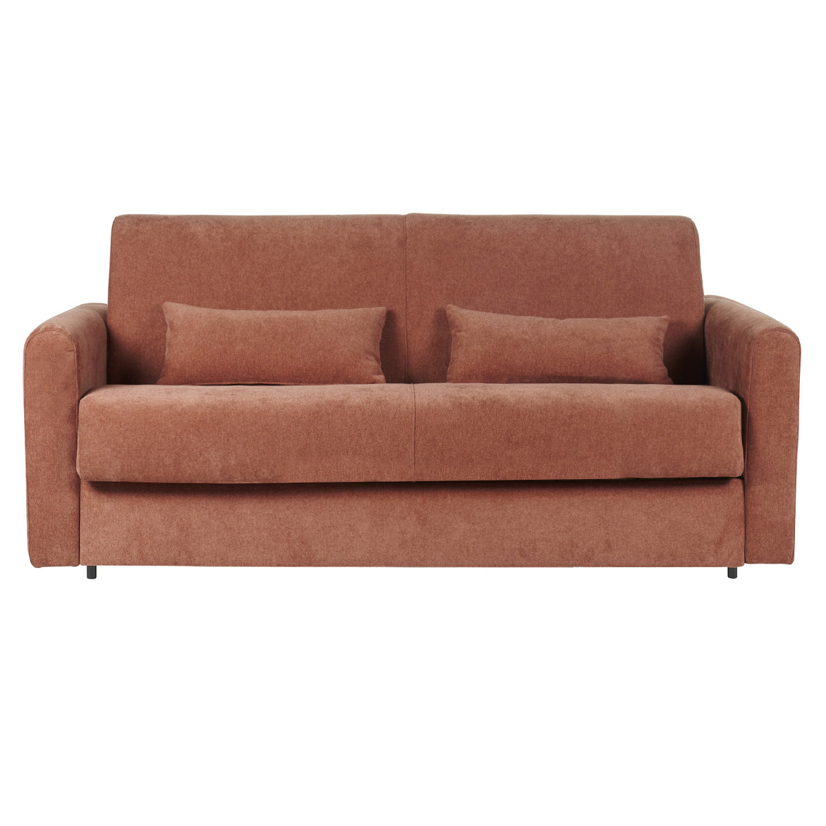 Sofá cama 3 plazas de tela efecto aterciopelado terracota con colchón de 13 cm LETTO