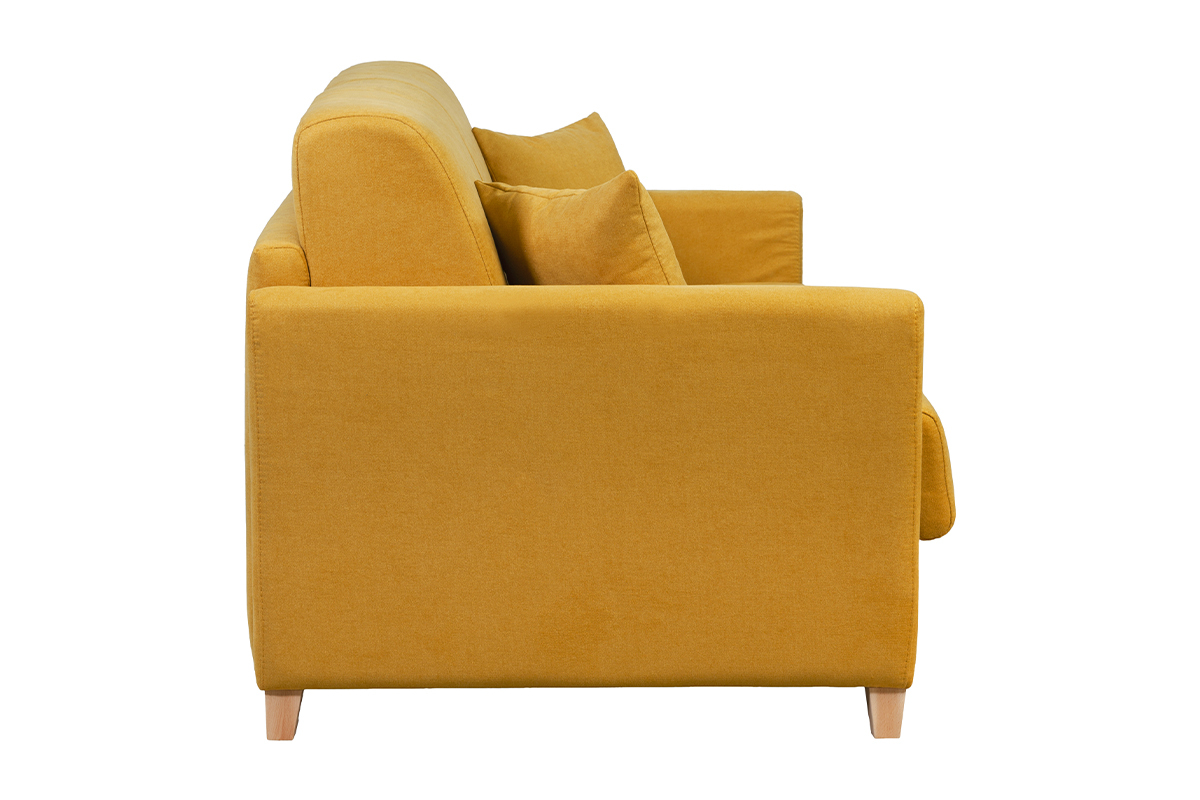 Sof cama 3plazas efecto aterciopelado amarillo mostaza con colchn de 12cm SKANDY