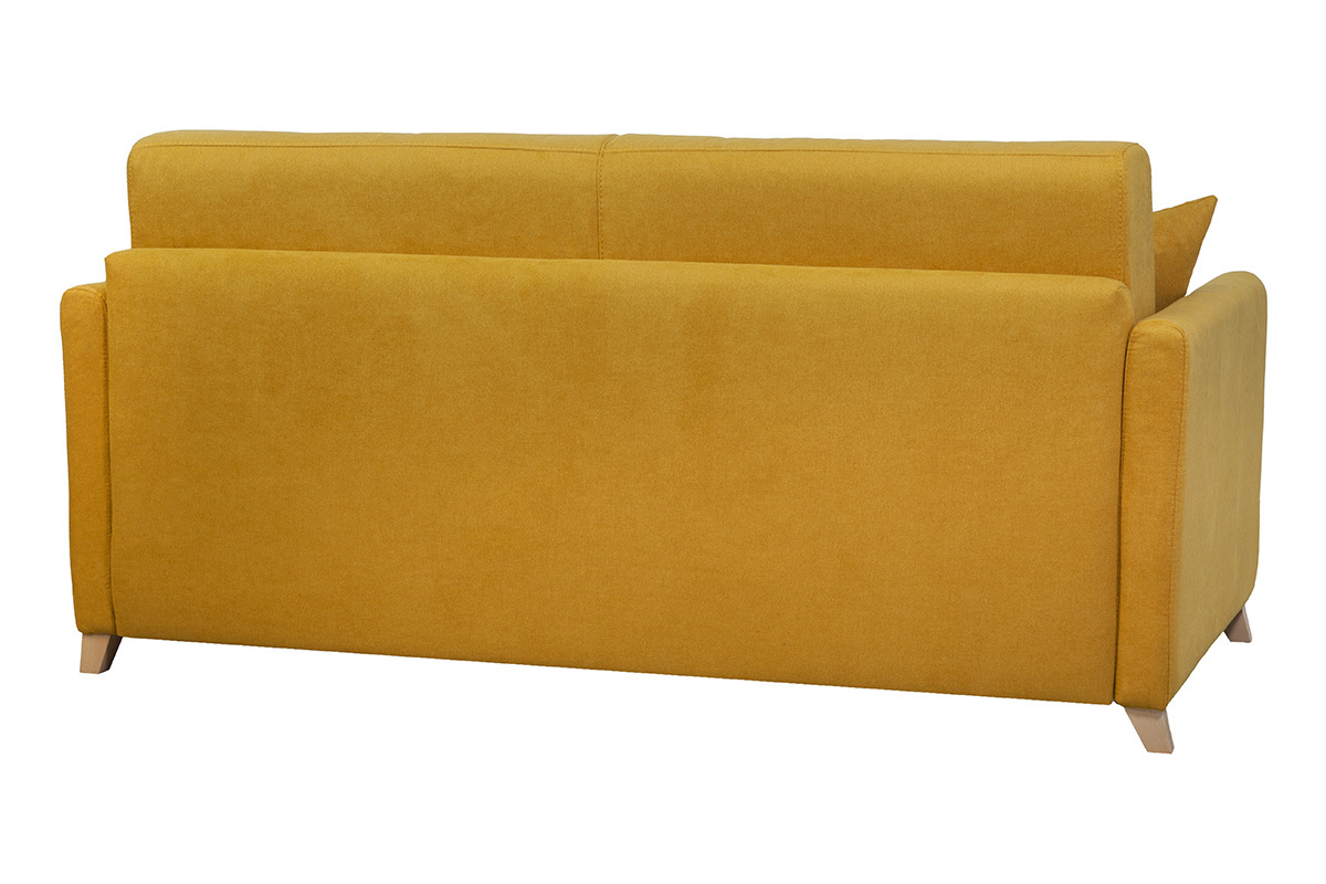 Sof cama 3plazas efecto aterciopelado amarillo mostaza con colchn de 12cm SKANDY