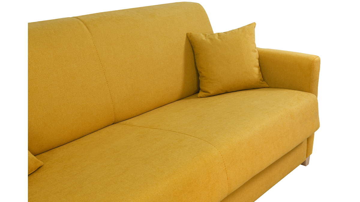 Sof cama 3plazas efecto aterciopelado amarillo mostaza con colchn de 12cm SKANDY