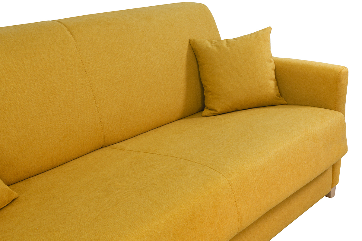 Sof cama 3plazas efecto aterciopelado amarillo mostaza con colchn de 12cm SKANDY