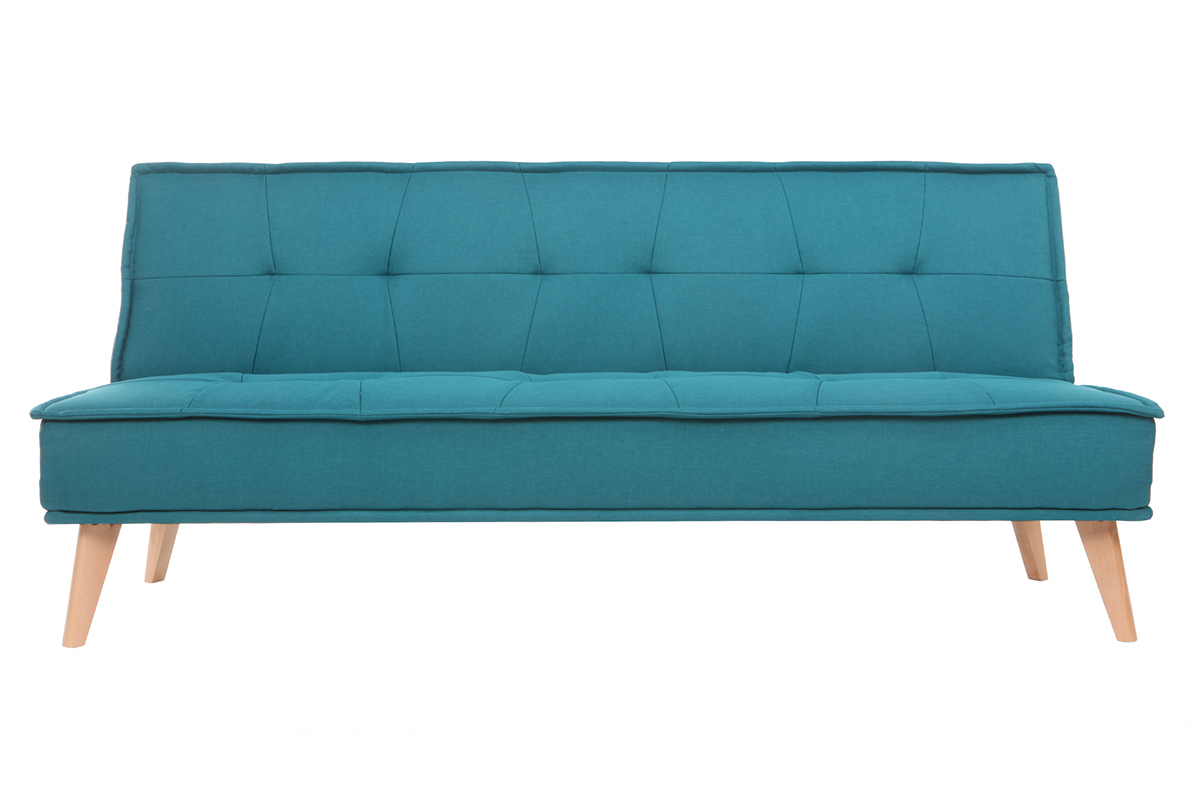 Sof cama 3 plazas en tejido azul petrleo y madera SHANTI