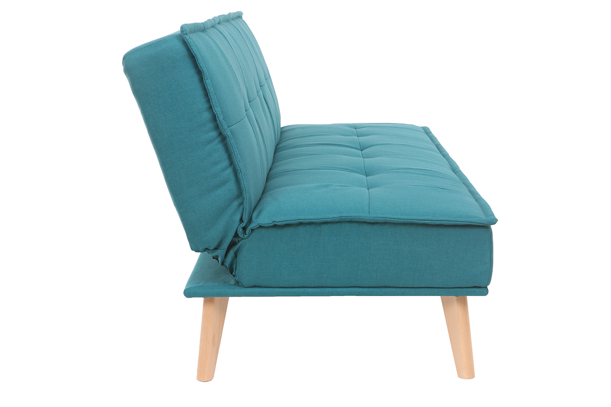 Sof cama 3 plazas en tejido azul petrleo y madera SHANTI