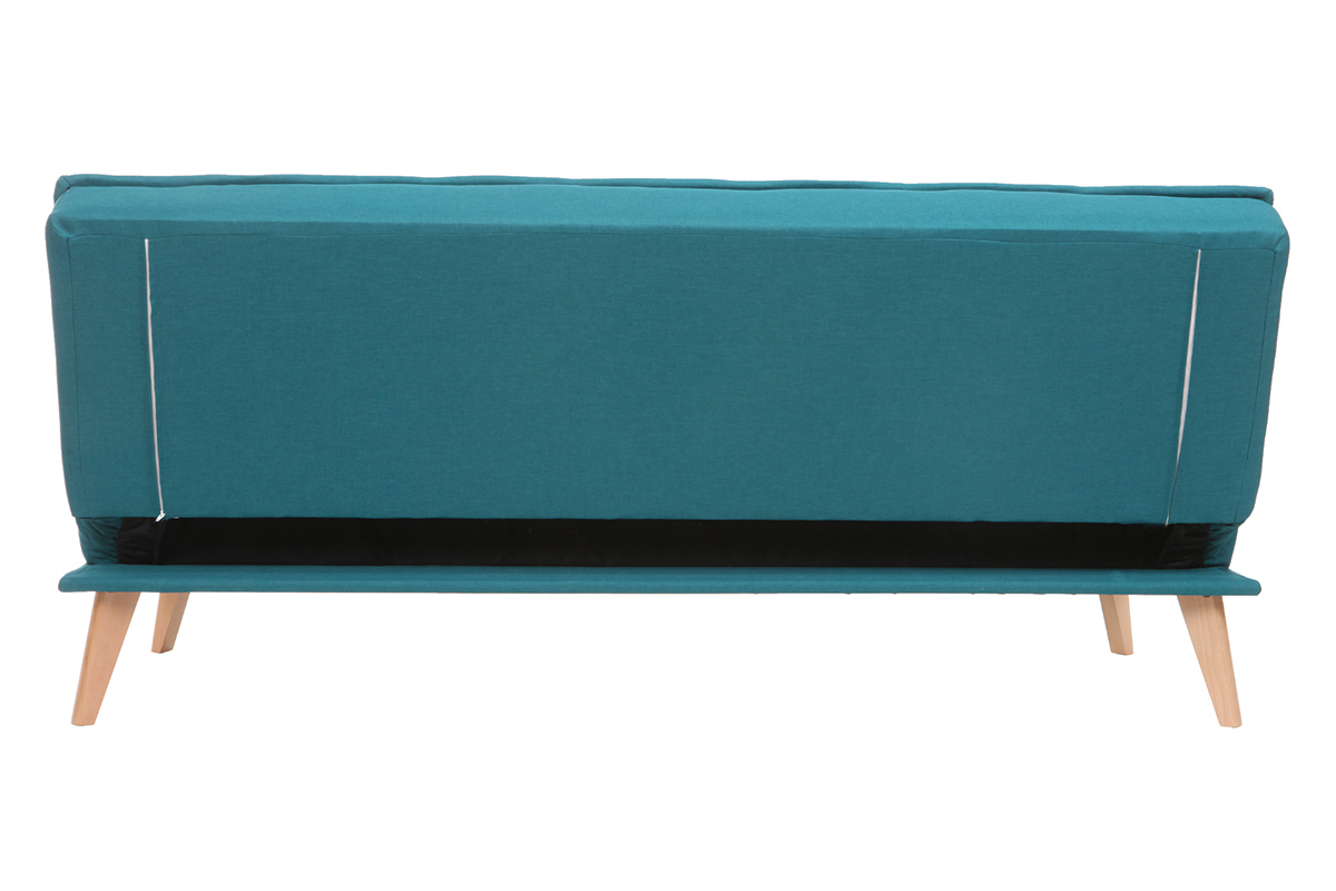 Sof cama 3 plazas en tejido azul petrleo y madera SHANTI