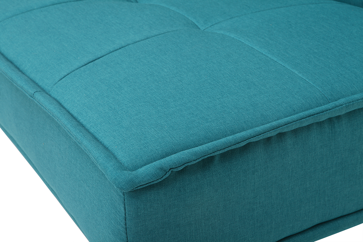 Sof cama 3 plazas en tejido azul petrleo y madera SHANTI