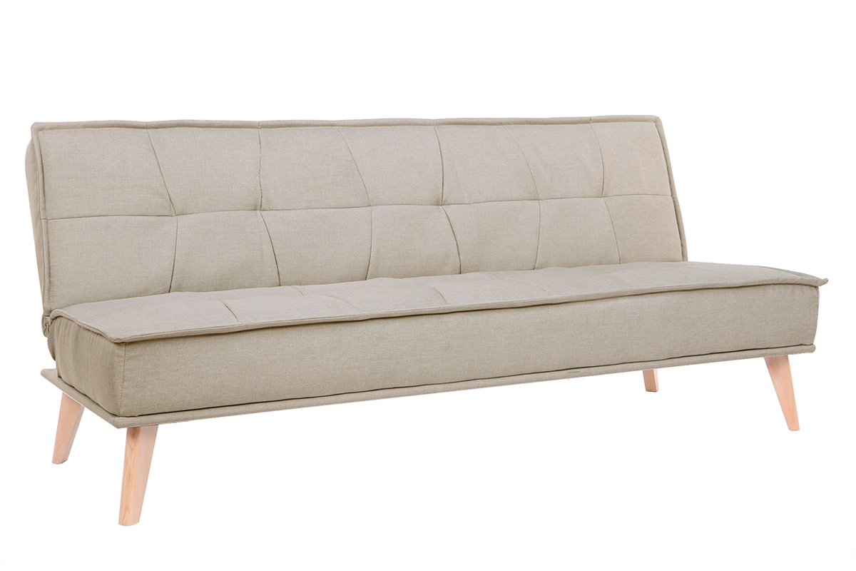 Sof cama 3 plazas en tejido natural y madera SHANTI