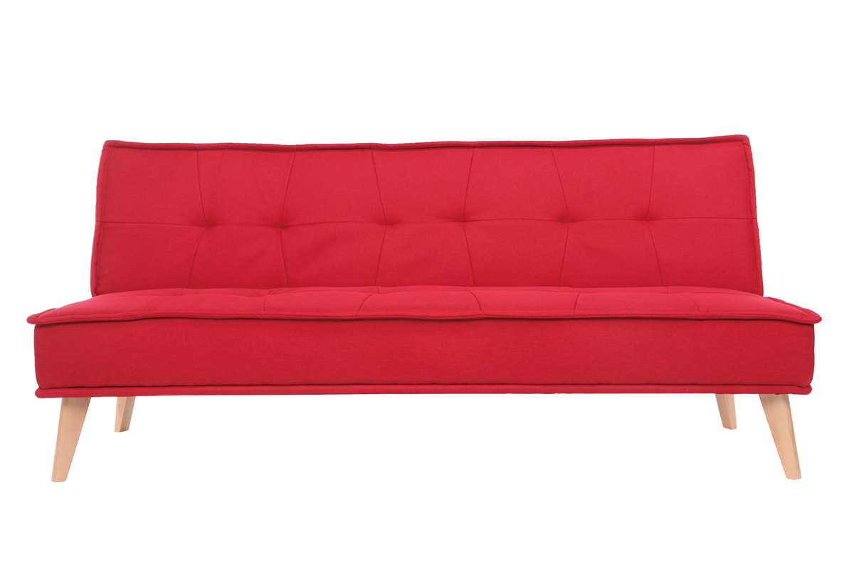 Sof cama 3 plazas en tejido rojo y madera SHANTI