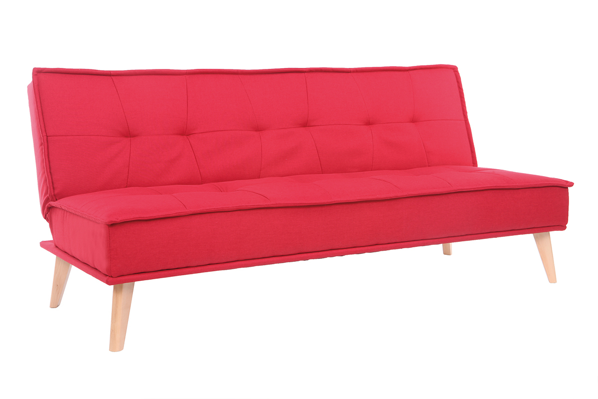 Sof cama 3 plazas en tejido rojo y madera SHANTI