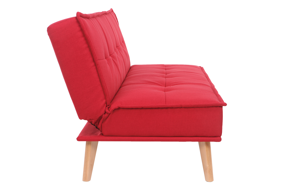 Sof cama 3 plazas en tejido rojo y madera SHANTI