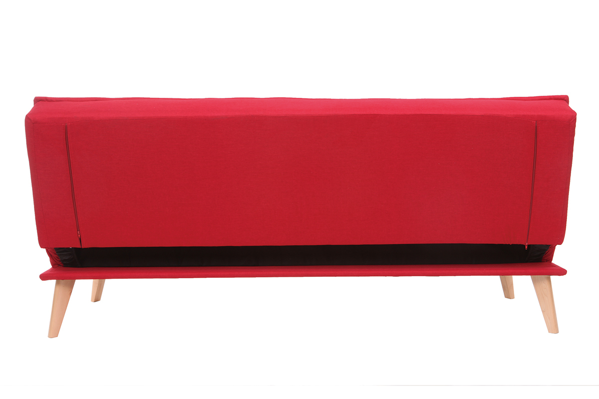 Sof cama 3 plazas en tejido rojo y madera SHANTI