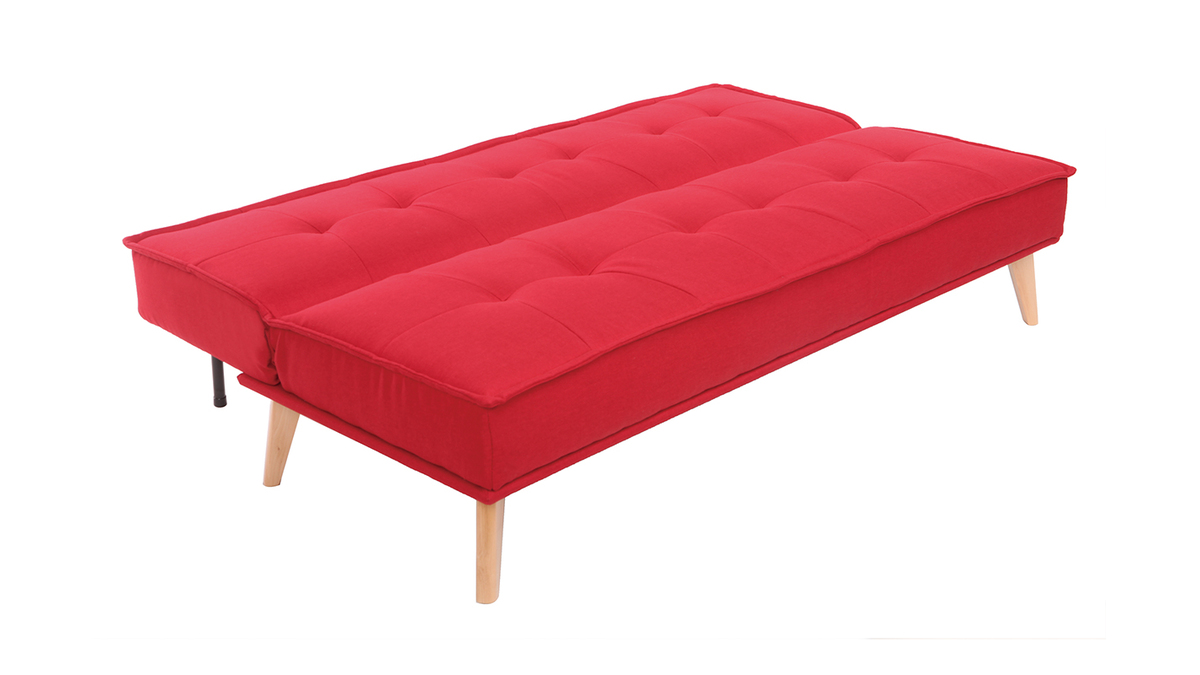 Sof cama 3 plazas en tejido rojo y madera SHANTI