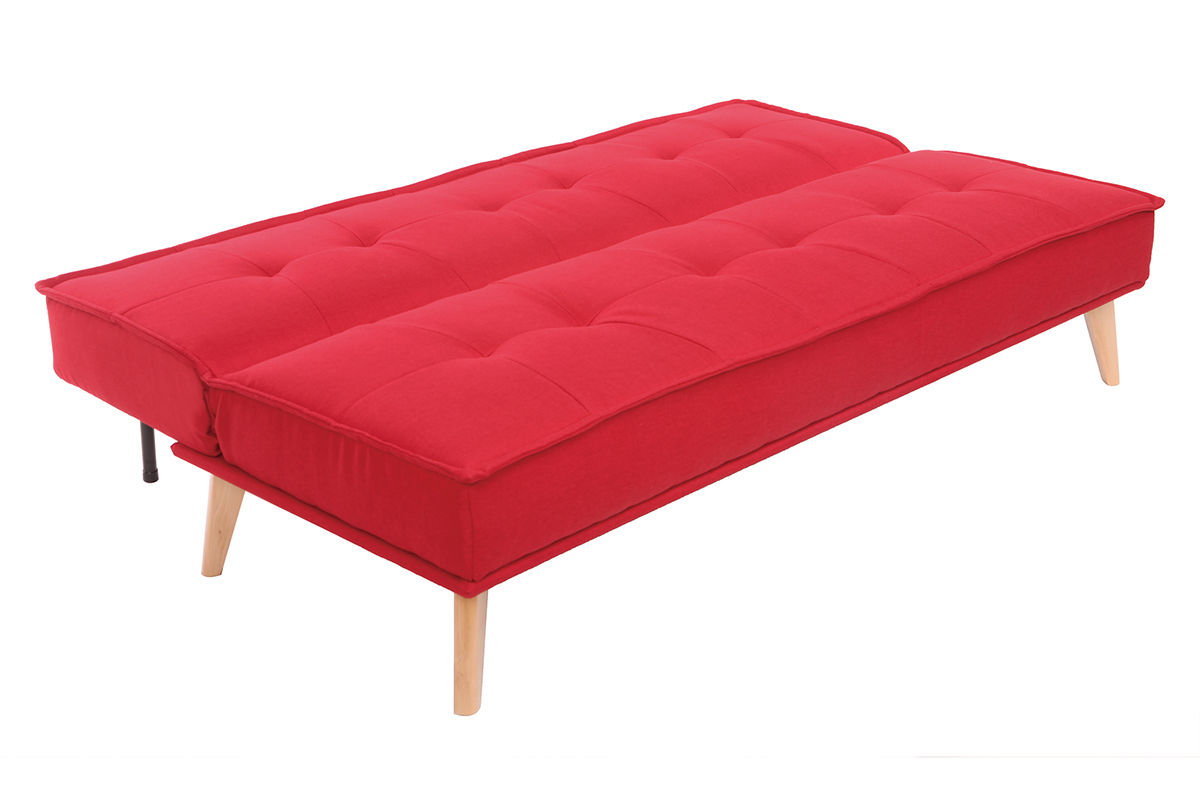 Sof cama 3 plazas en tejido rojo y madera SHANTI