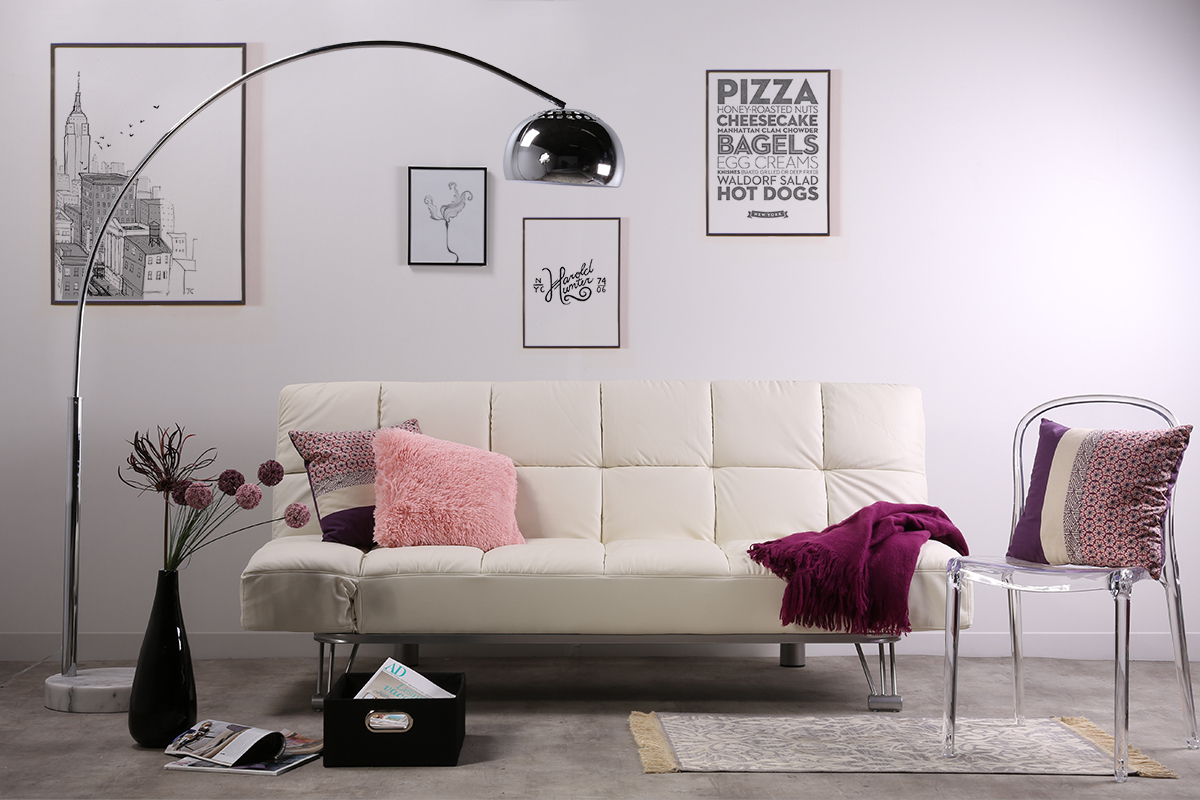 Sof-cama 3 plazas MANHATTAN color blanco roto y de cuero