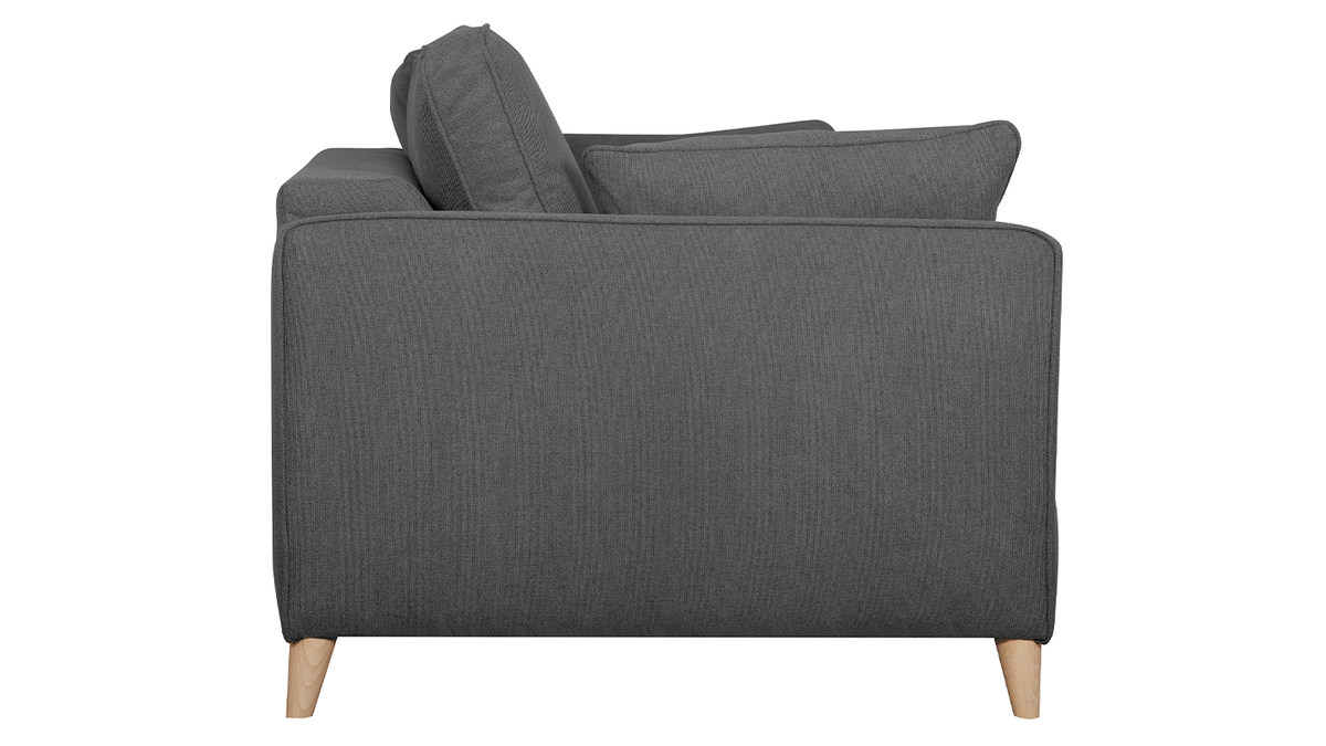 Sof cama 3 plazas nrdico de tela gris antracita y madera clara con colchn de 10 cm PAPEL