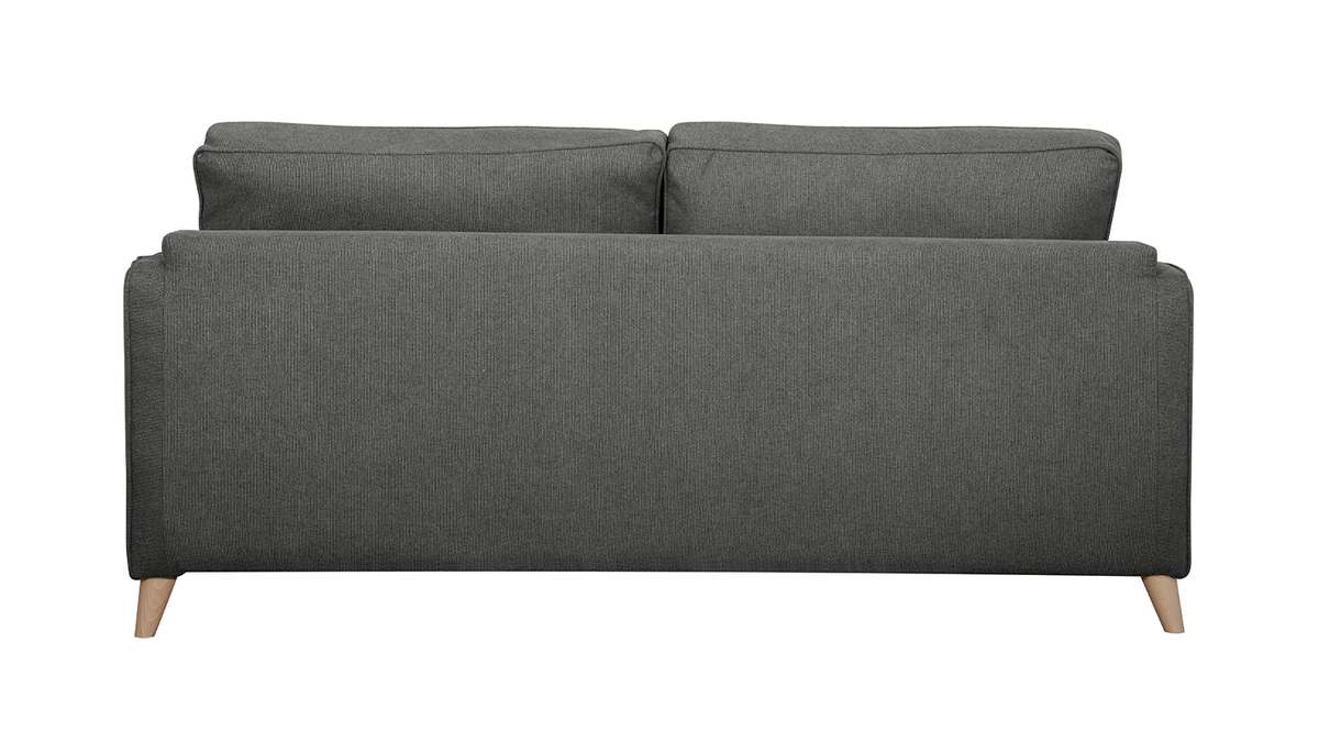Sof cama 3 plazas nrdico de tela gris antracita y madera clara con colchn de 10 cm PAPEL