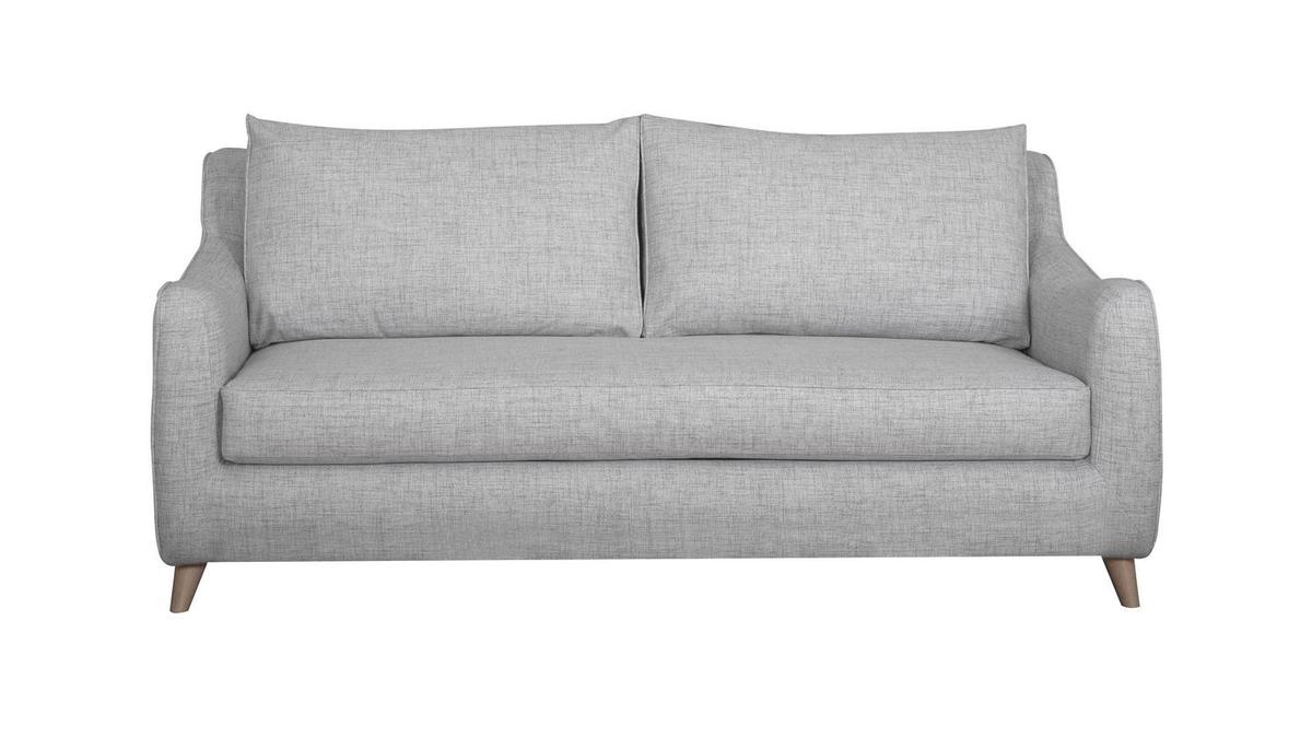 Sofá cama 3 plazas nórdico gris claro con colchón de 10 cm VENDOME - Miliboo