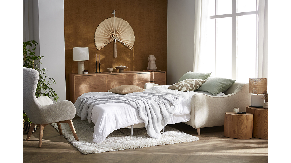 Sofá cama 3 nórdico gris claro con colchón de 10 cm VENDOME - Miliboo