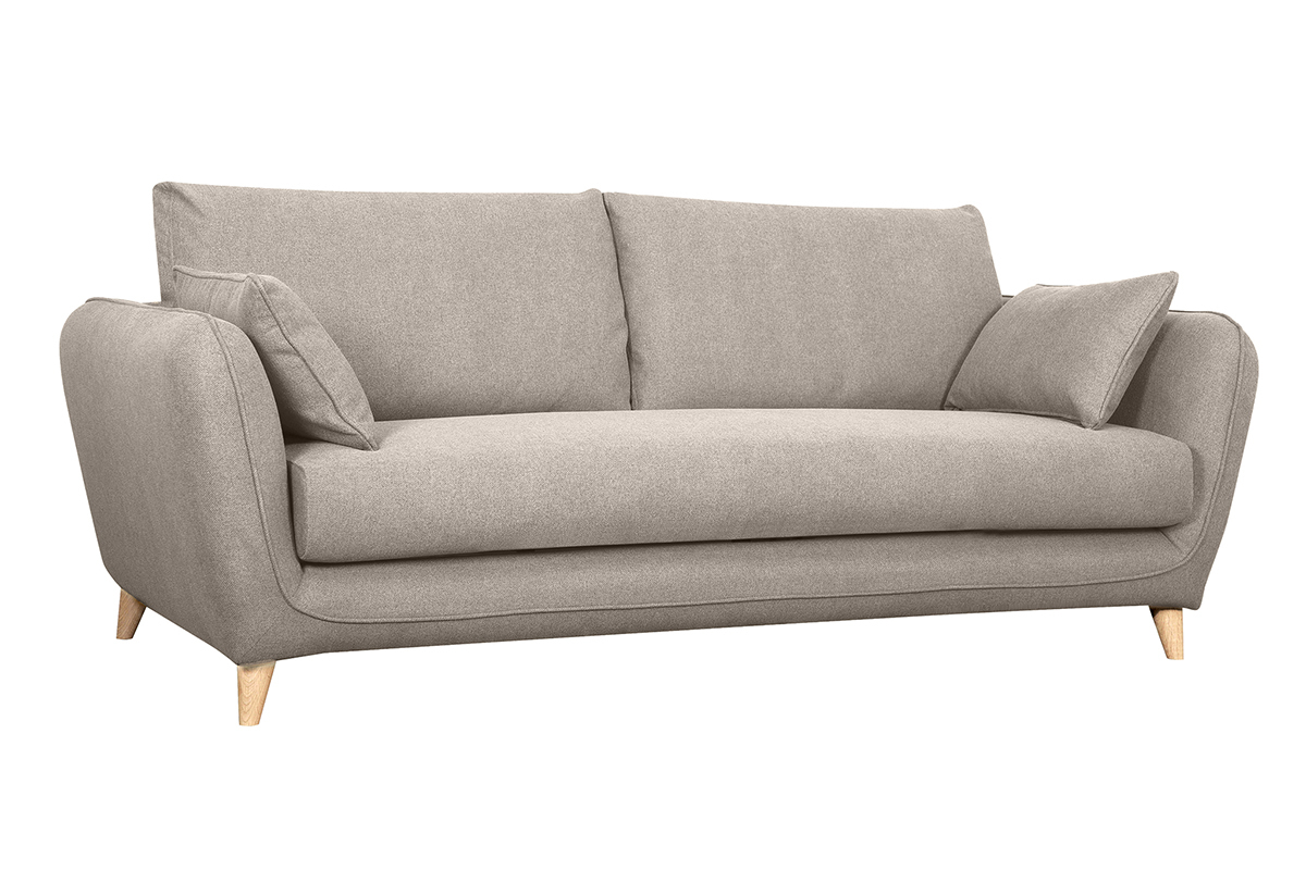 Sof cama 3plazas nrdico de tela beige natural con colchn de 10 cm CREEP