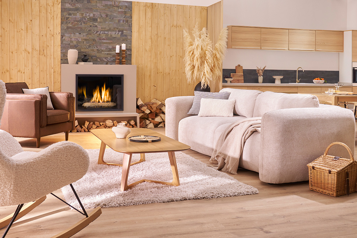 Sof cama 4 plazas con canap de terciopelo chenilla beige CRUSH