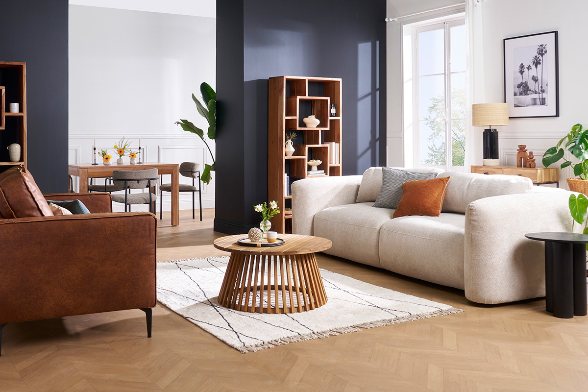 Sof cama 4 plazas con canap de terciopelo chenilla beige CRUSH