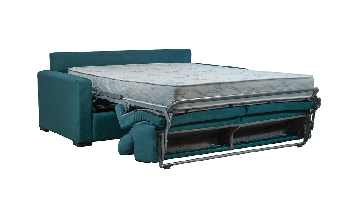 Sof cama azul petrleo con colchn de 18cm y reposacabezas ajustables NORO