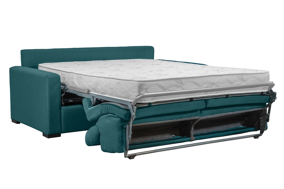 Sof cama azul petrleo con colchn de 18cm y reposacabezas ajustables NORO