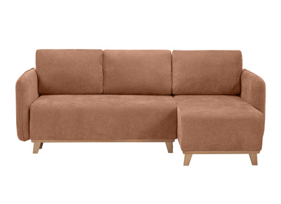 Sofá cama chaise longue reversible 3-4 plazas de tejido efecto aterciopelado terracota y madera clara ROMANE