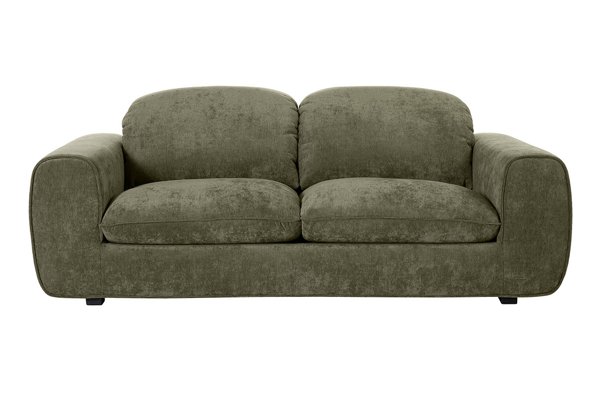 Sof� cama con cabeceros ajustables 3 plazas en tejido efecto terciopelo texturizado verde caqui NOAM