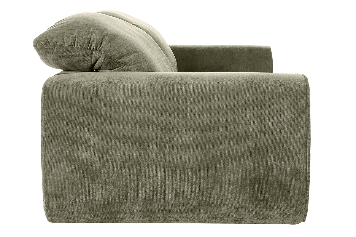 Sof� cama con cabeceros ajustables 3 plazas en tejido efecto terciopelo texturizado verde caqui NOAM
