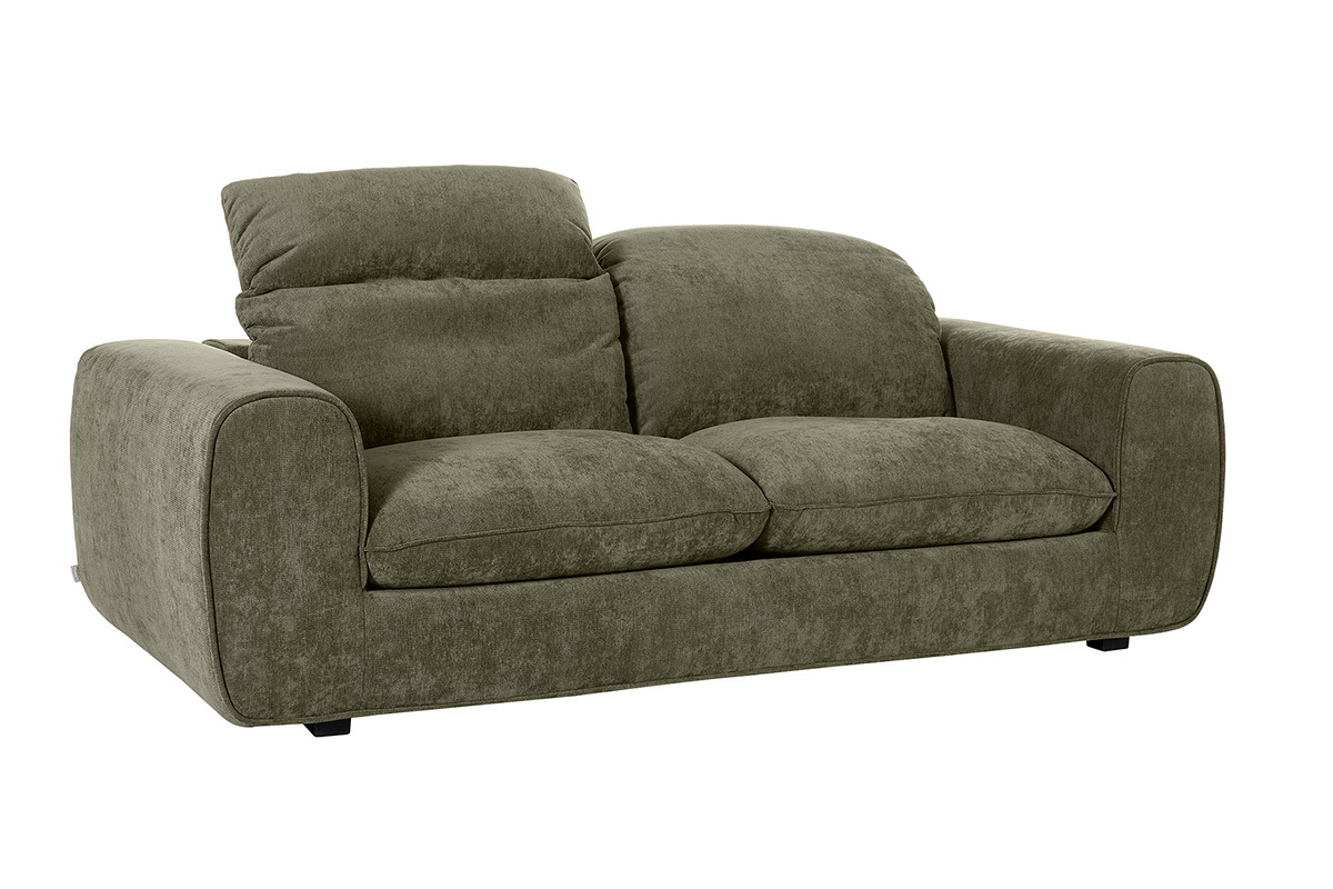 Sof� cama con cabeceros ajustables 3 plazas en tejido efecto terciopelo texturizado verde caqui NOAM