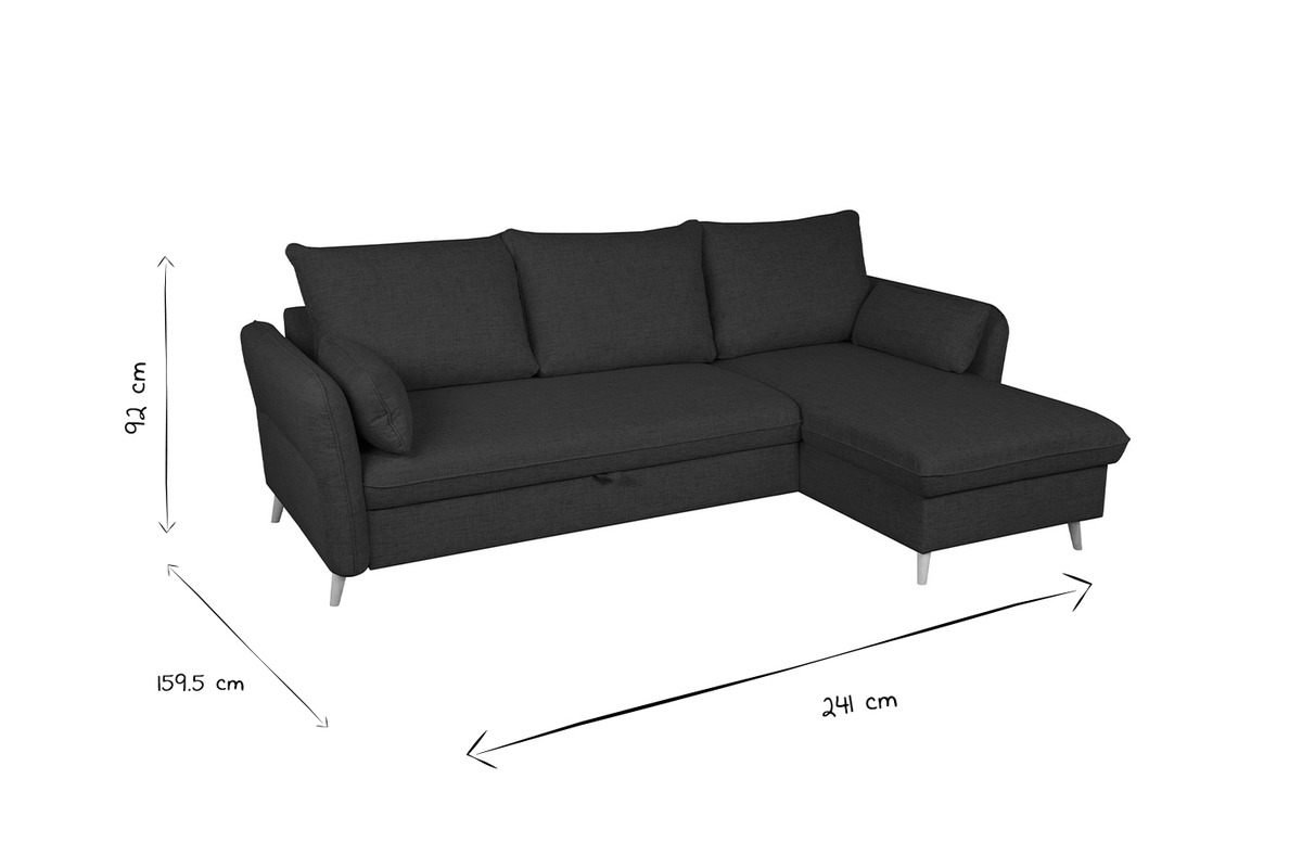 Sof cama con chaise longue 3-4 plazas con canap de tela color terracota y madera clara DRISS