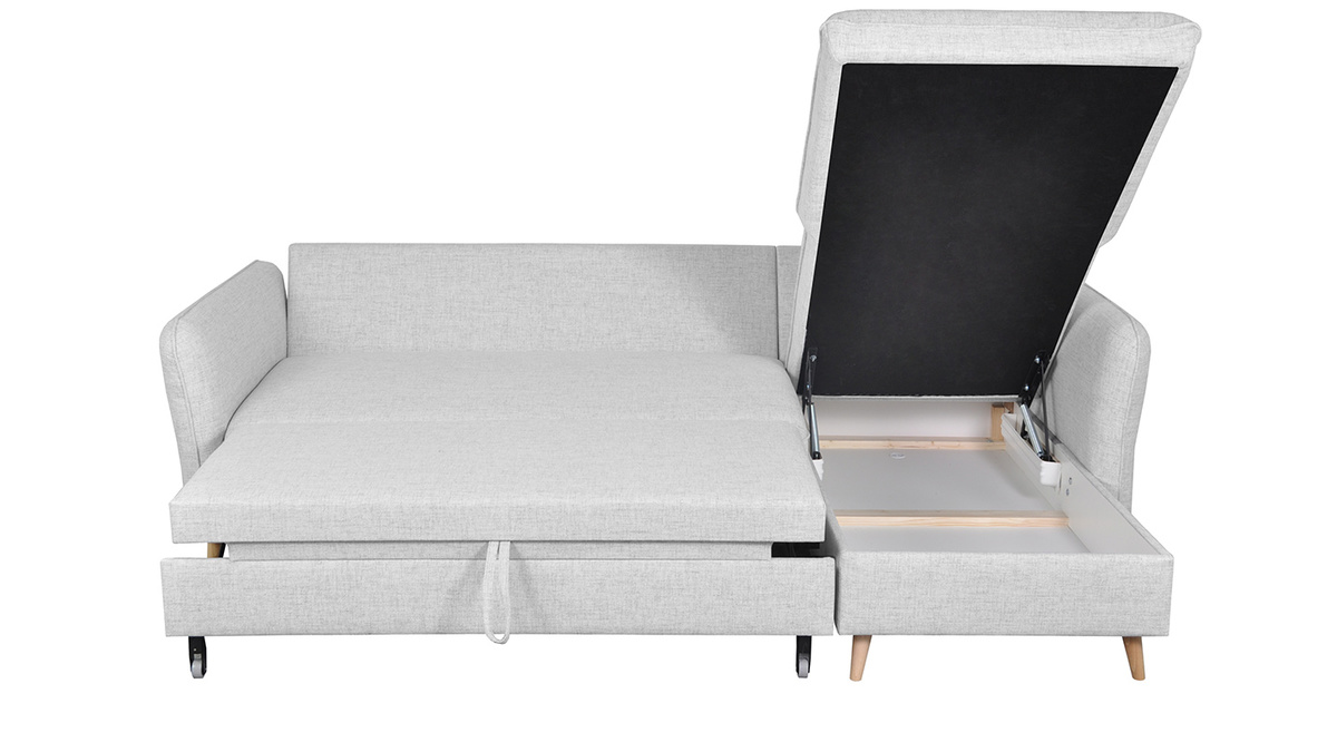 Sofá cama con chaise longue a la derecha y canapé gris claro - DRISS