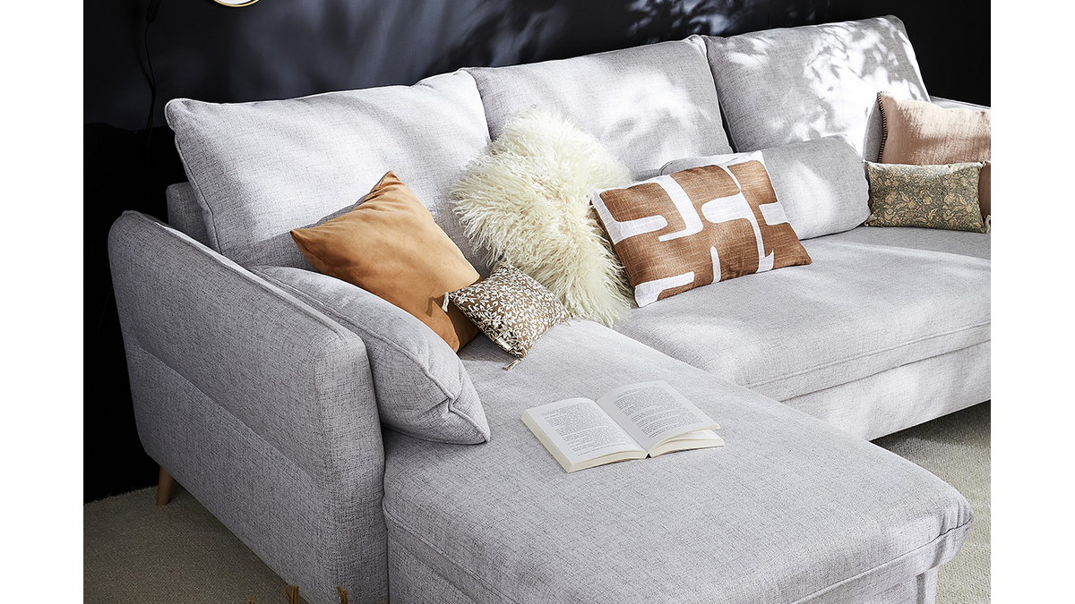 Sof cama con chaise longue a la derecha y canap gris claro - DRISS