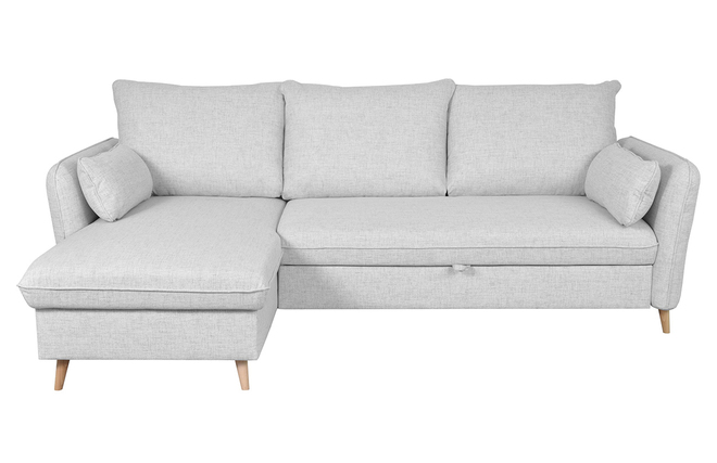 Sofá cama con chaise longue a la derecha y canapé gris claro - DRISS -  Miliboo