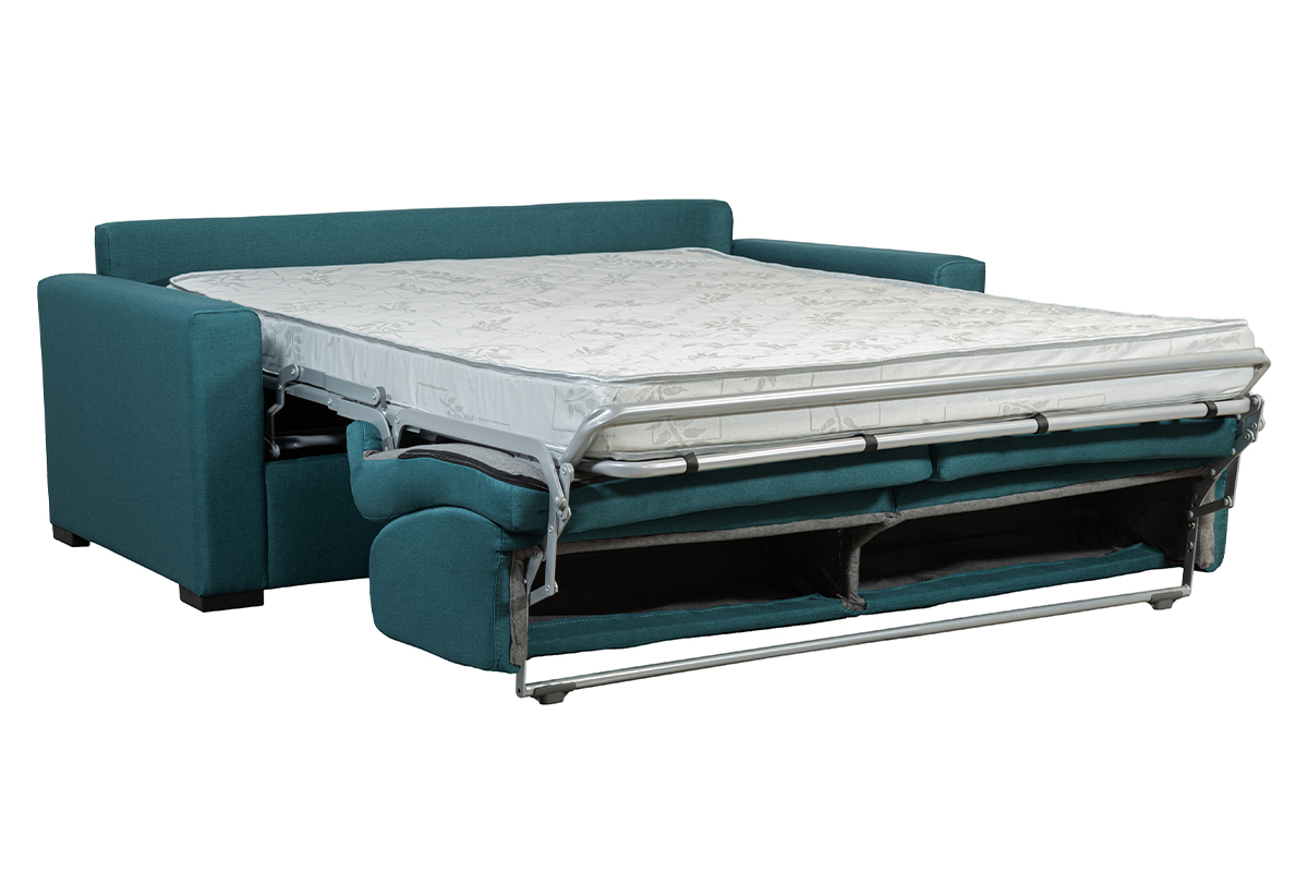 Sof cama con colchn 12cm tejido azul petrleo DOME