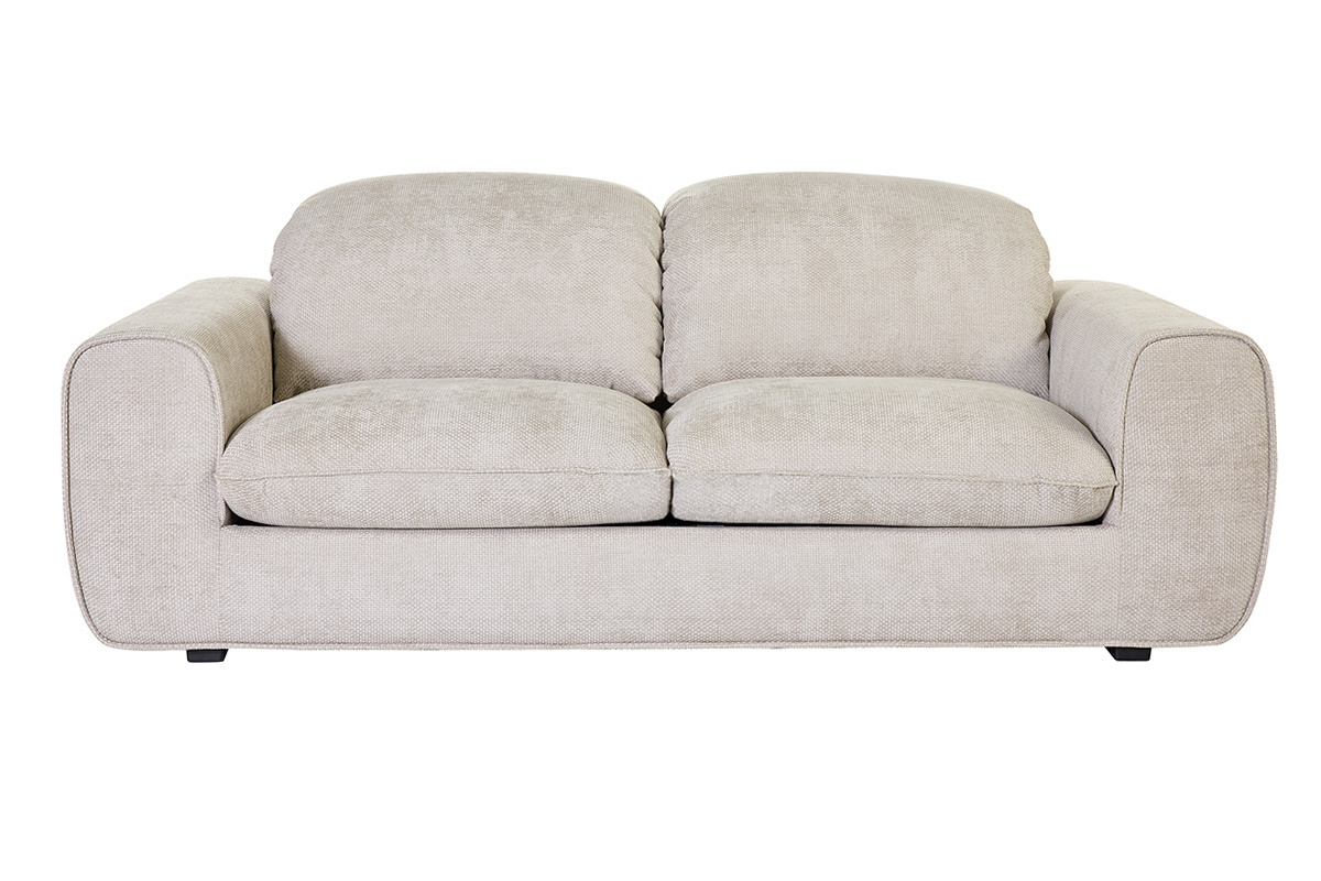 Sof� cama con reposacabezas ajustables 3 plazas de tela terciopelo chenilla beige NOAM