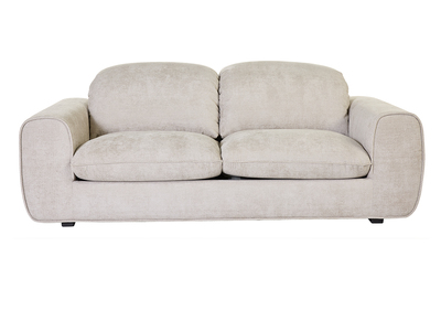 Sof&aacute; cama con reposacabezas ajustables 3 plazas de tela terciopelo chenilla beige NOAM